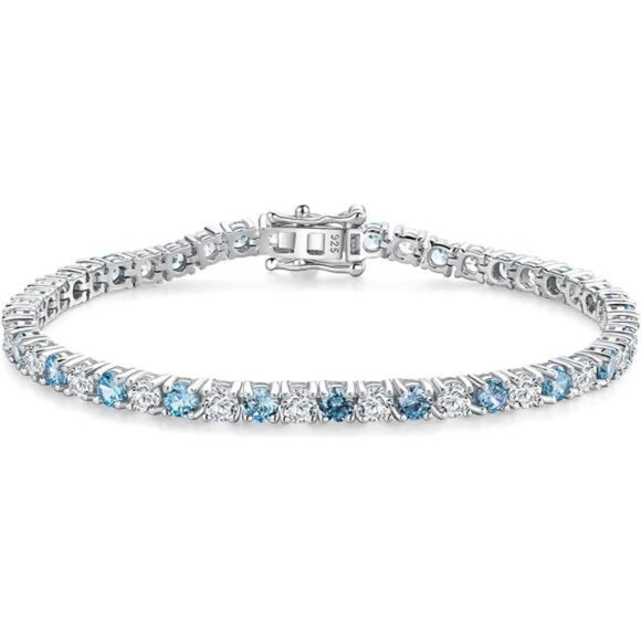 Aquamarine Tennis BraceletSterling Silver 3.5mmBirthstone Bracelet7.25